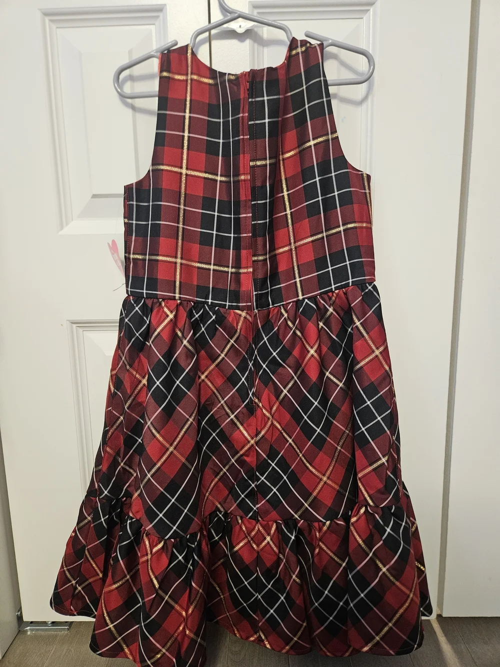 Girls Red Plaid Holiday Bow Dress